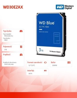 Western Digital Dysk twardy Blue 3TB 3,5 cala 256MB 5400RPM CMR WD30EZAX