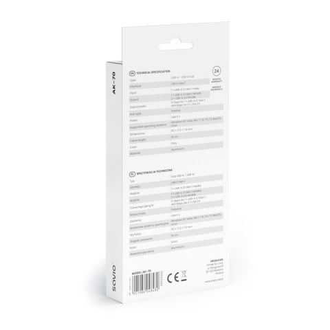 Savio Hub 4 porty USB-A - 3 x USB-A 2.0, 1 x USB-A 3.0, 5 Gbps, Aluminium, AK-70
