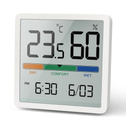 Termometr/higrometr GreenBlue,GB380, z funkcją zegara i daty, bateria CR2032, zakres temp. -9.9 st. C do +60 st. C