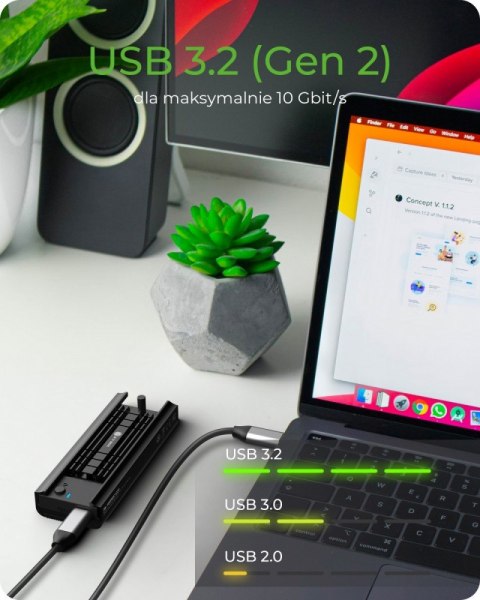 IcyBox Stacja dokująca IB-180MC-C31 M.2 NVMe&SATA Docking, USB 3.2 (Gen2) Type-C, Aluminium