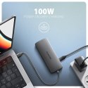 AXAGON HMC-8HLSA Wieloportowy hub USB-C 3.2 Gen 1 hub, 3x USB-A + 4K/30Hz HDMI + SD/microSD, GLAN, Audio, PD 100W, 20cm USB-C kabel