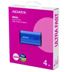 Adata Dysk zewnętrzny SSD SE880 4TB USB3.2A/C Gen2x2 Niebieski