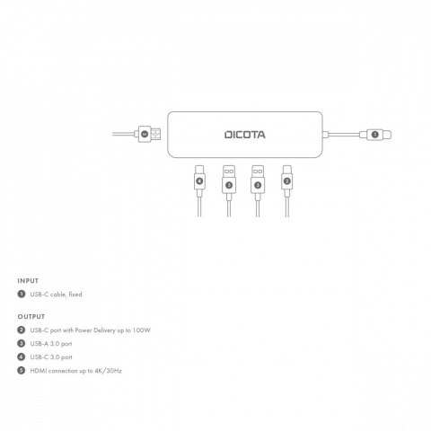 DICOTA Hub USB-C 5 w 1 Video Hub 4K PD 100W