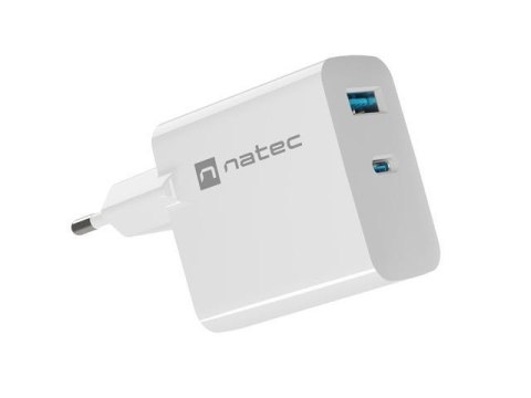 Ładowarka sieciowa, Ładowarka do laptopów Natec Ribera Gan 1x USB-A + 1x USB-C 65W biała