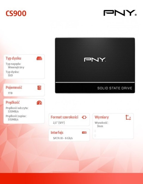 PNY Dysk SSD 1TB 2,5 SATA3 SSD7CS900-1TB-RB