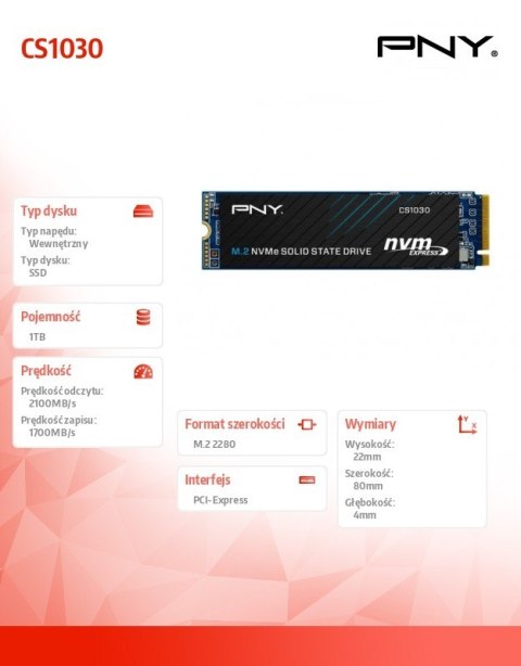 PNY Dysk SSD 1TB M.2 CS1030 M280CS1030-1TB-RB