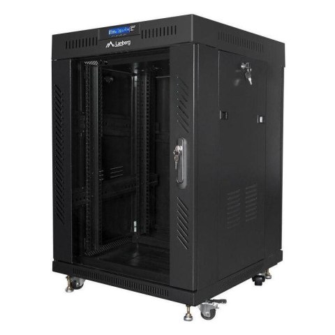 Szafa instalacyjna Rack stojąca 19" 15U 800x1000 Drzwi Szklane czarna Lanberg (flat pack) LCD