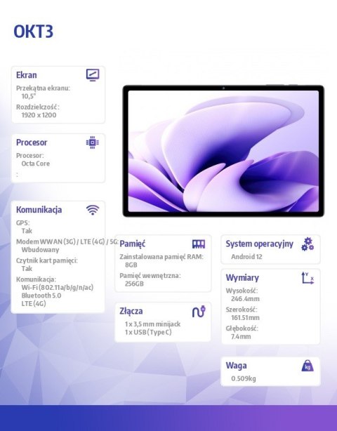 OUKITEL Tablet OKT3 8/256GB 8250 mAh 10.51" czarny