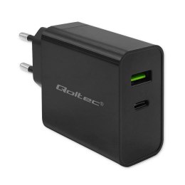 Ładowarka sieciowa Qoltec Super Quick PD | 1xUSB-C | 1xUSB | 45W | 5-20V | 2.25-3A | Czarna