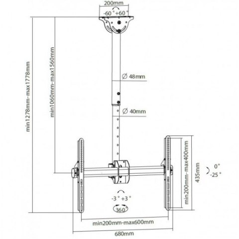 Techly Uchwyt sufitowy LCD/LED 37-70cali czarny 50kg