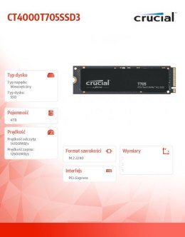 Crucial Dysk SSD T705 4TB M.2 NVMe 2280 PCIe 5.0 14100/12600