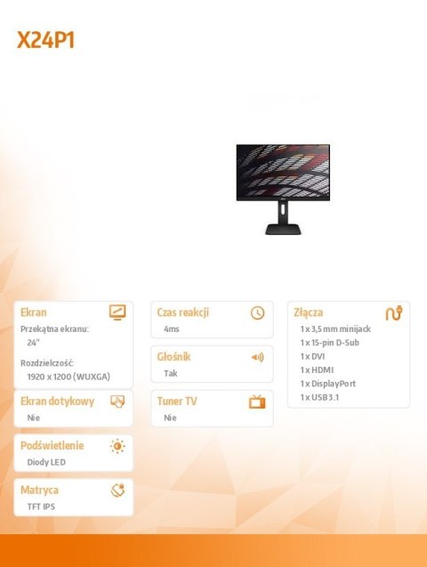 AOC Monitor 24 cale X24P1 IPS DVI HDMI DP Pivot Głośniki