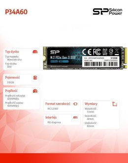 Silicon Power Dysk SSD A60 512GB M.2 PCIe 2200/1600 MB/s NVMe