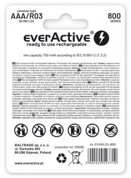 EverActive Akumulatory R03/AAA 800 mAH blister 2 szt. technologia Ready To Use