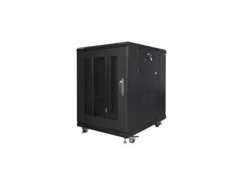 Szafa instalacyjna Rack stojąca 19" 15U 600x800 czarna drzwi perforowane Lanberg (flat pack)
