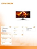 AOC Monitor 34 cale CU34G2XE 34 cale VA Zakrzywiony 144Hz HDMI DP