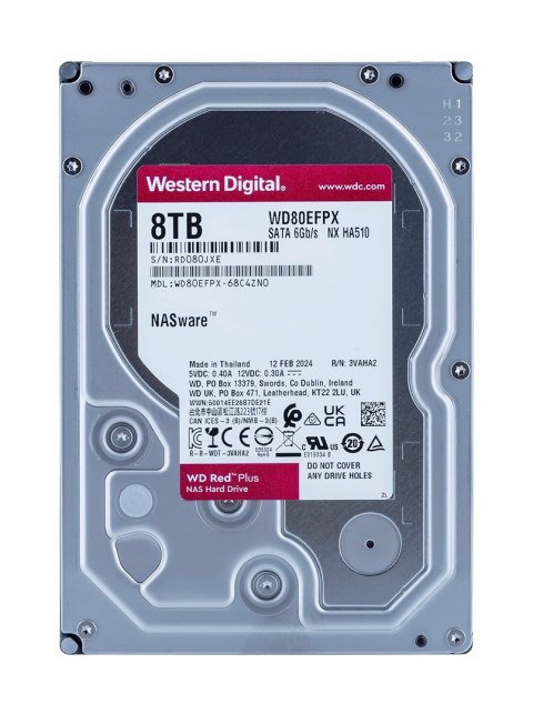 Dysk HDD WD Red Plus WD80EFPX (8 TB ; 3.5"; 256 MB; 5640 obr/min)