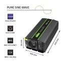 Qoltec Przetwornica napięcia Monolith | 600W | 1200W | 12V na 230V | Czysty Sinus