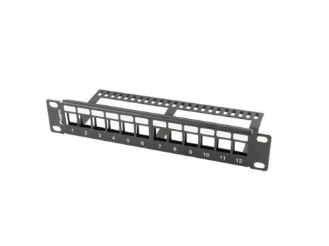 Patch panel pusty Lanberg 12 port 1U 10" z organizerem do modułów keystone czarny