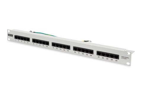 Panel krosowy ISDN 19" 25x RJ45 (8P4C), LSA poziom, kat.3, nieekranowany, 1U, szary