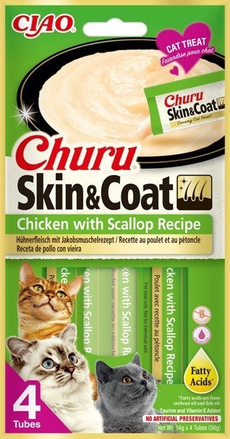 INABA Churu Skin&Coat Kurczak z przegrzebkami - przysmak dla kota - 4x14 g