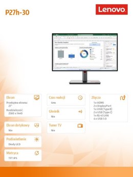 Lenovo Monitor ThinkVision P27h-30 27 cali 63A1GAT1EU