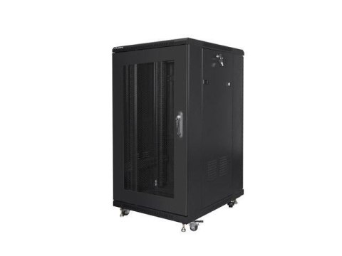 Szafa instalacyjna Rack stojąca 19" 22U 800x800 czarna drzwi perforowane Lanberg (flat pack)