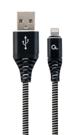 Kabel USB 2.0 (AM/8-pin lightning M) oplot tekstylny 2m czarno-biały Gembird