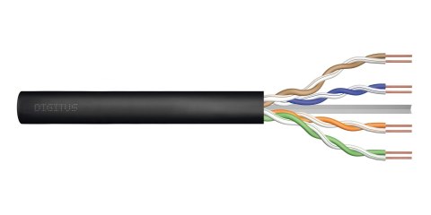 Kabel instalacyjny zewnętrzny żelowany DIGITUS kat.6, U/UTP, AWG 23/1, PE, 305m, czarny, szpula