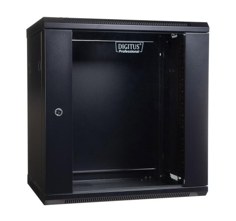 Szafa sieciowa wisząca 19" 12U rack 600x450, drzwi szyba, czarny, niedzielona, niezłożona, 60kg