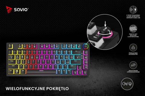 Savio Klawiatura mechaniczna bezprzewodowa PHENIX, Gateron Red Pro, Pudding