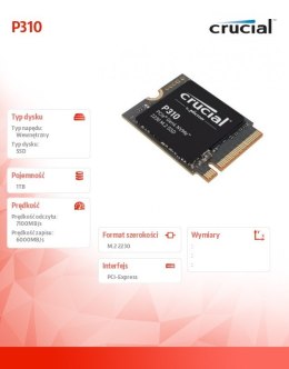 Crucial Dysk SSD P310 1TB M.2 NVMe 2230 PCIe 4.0 7100/6000