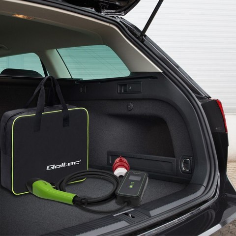 Qoltec Mobilna ładowarka do samochodu elektrycznego EV z regulacją 2w1 Typ2 | 11kW | CEE 5 PIN | WiFi | LCD | 3 fazy | Przenona | Wal