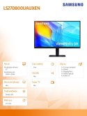 Samsung Monitor 27 cali ViewFinity S80UD IPS 3840x2160 UHD 16:9 1xHDMI 1xDP 1xUSB-C 90W 3xUSB-A 5ms PinP/PbyP 60Hz HAS+PIV płaski 3YOn-S