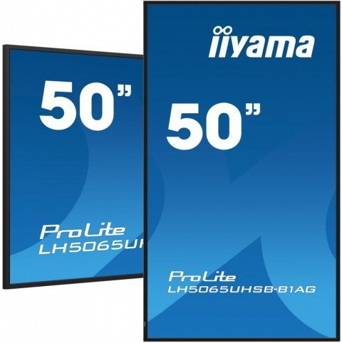IIYAMA Monitor 50 cali LH5065UHSB-B1 AG, 24/7, VA, ANDROID 11, 4K, 800cd, iiSignage2, SDM, 2x HDMI, DP, 2x USB,2x 10W, RJ45, WiFi, 4/32