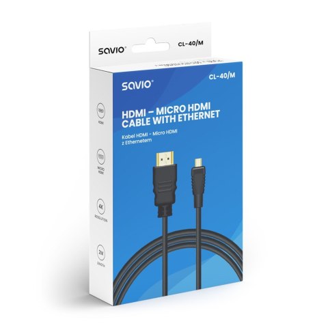 Savio Kabel HDMI (M) - micro HDMI (M) z Ethernetem, 2m, CL-40/M