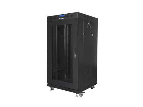 Szafa instalacyjna Rack stojąca 19" 22U 600x600 czarna drzwi perforowane LCD Lanberg (flat pack)