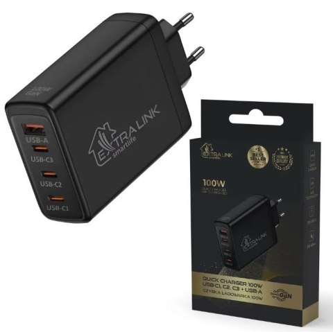 Extralink Ładowarka Smart Life Fast Charger 100W GaN 3x USB-C, USB-A