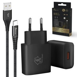 Extralink Zestaw Smart Life USB Type-A do Type-C, 200cm,Czarny + Ładowarka12W czarna