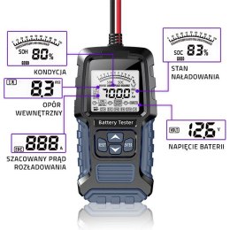 Qoltec Cyfrowy tester akumulatora z wyświetlaczem LCD | 12V | 24V | 3Ah-250Ah