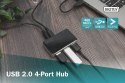 Digitus HUB/Koncentrator 4-portowy USB 2.0 HighSpeed, aktywny, czarno-srebrny