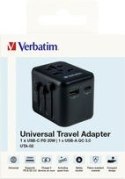 Verbatim Adapter podróżny UTA-02 49544 180 krajów, ładowarka 20 W, QC 3.0. 1x USB-C, 1x USB-A