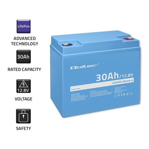 Qoltec Akumulator LiFePO4 Litowo-Żelazowo-Fosforanowy | 12.8V | 30Ah | 384Wh | BMS