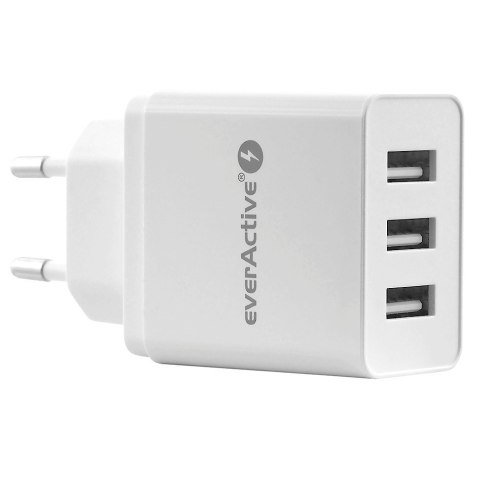 EverActive Ładowarka sieciowa 3x USB 3,4A Iq smart charging Biała