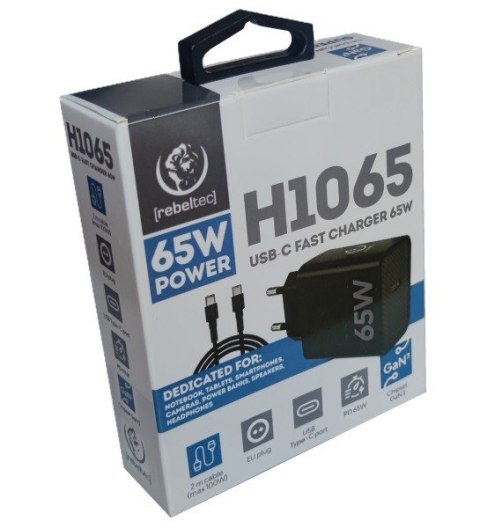 Rebeltec Zasilacz PD65W USB-C uniwersalny do notebooków, smartfonów, tabletów, power banków oraz innych urządzeń z gniazdem zasilającym U