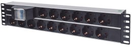 Intellinet 714051 rozdzielacz zasilania PDU 15 x gniazdo sieciowe 2U Aluminium, Czarny