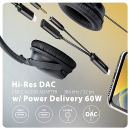 AXAGON ADA-HCPD Zewnętrzna karta dźwiękowa USB-C 32bit DAC 3.5mm (F) złącze, 384kHz + PD 60W