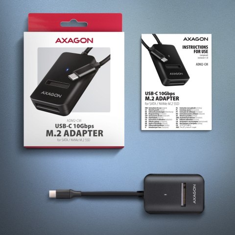 AXAGON ADM2-CM Adapter USB3.2 Gen 2 M.2 NVMe/SATA SSD 10cm USB-C cable