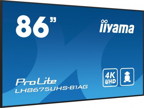IIYAMA Monitor 85.6 calowy LH8675UHS-B1A, 24/7,IPS,ANDROID.11,4K,500cd/m2,WiFi,3xHDMI,DP,Daisy/Chain,2xUSB,2x10W,RJ45,iiSignage2,FailOv