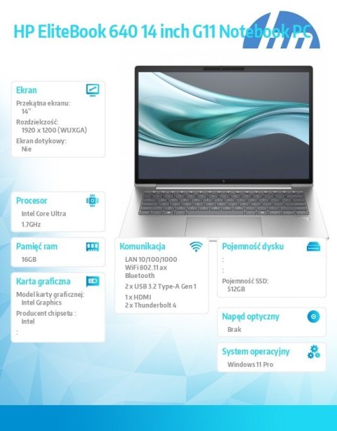HP Inc. Notebook EliteBook 640 G11 U5-135H 512GB/16GB/W11Pro/14.0 A37VTET